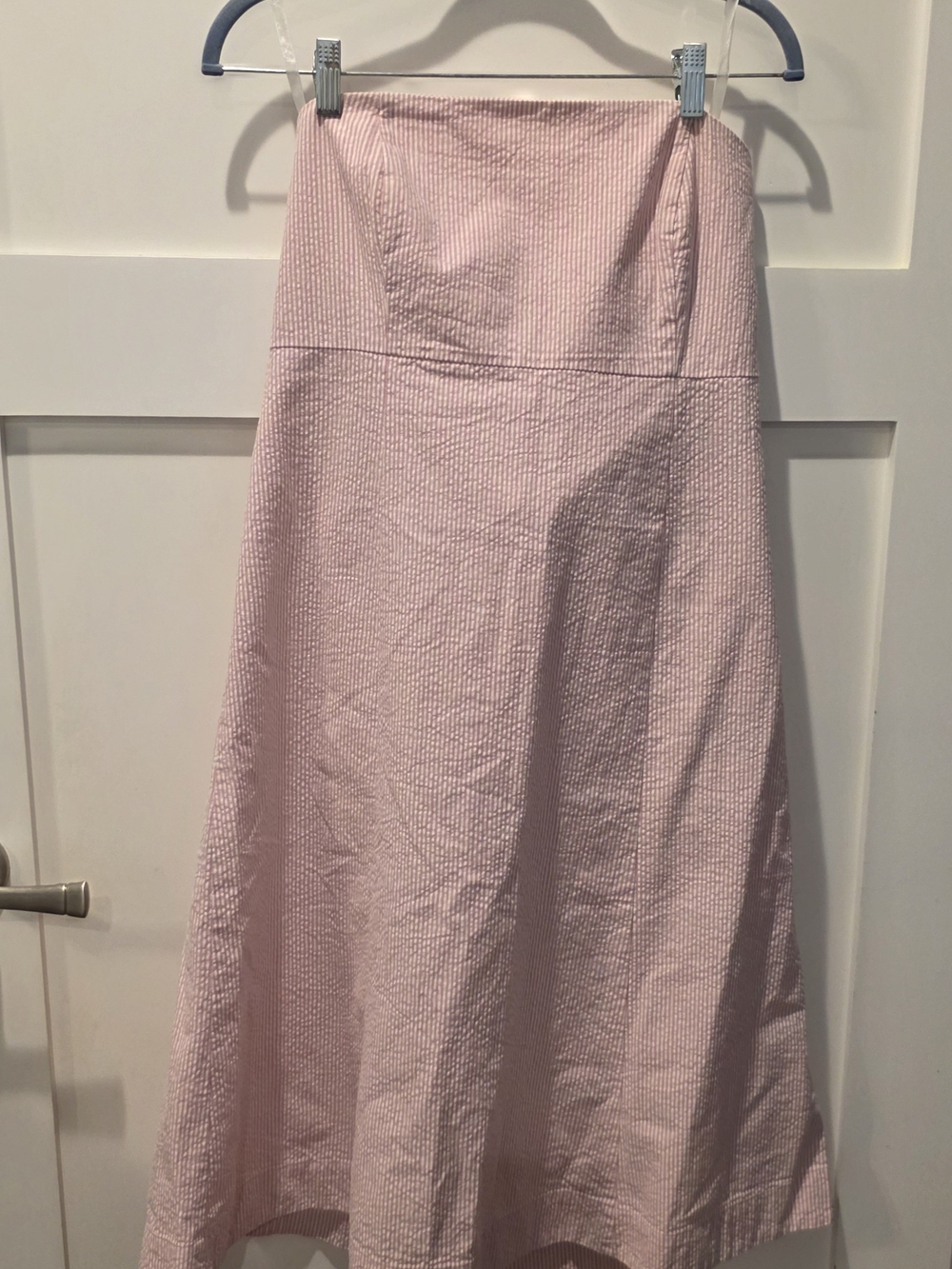 Gap Women's Seersucker Pink White Strapless Dress New 14 Preppy Beach Vacation